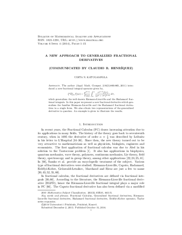 (PDF) A New Approach to Generalized Fractional Derivatives ...