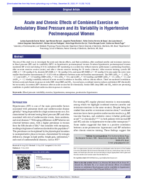 (PDF) Acute and Chronic Effects of Combined Exercise on Ambulatory ...