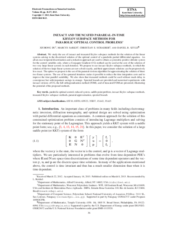 (PDF) Inexact and Truncated Parareal-Intime Krylov Subspace Methods for ...
