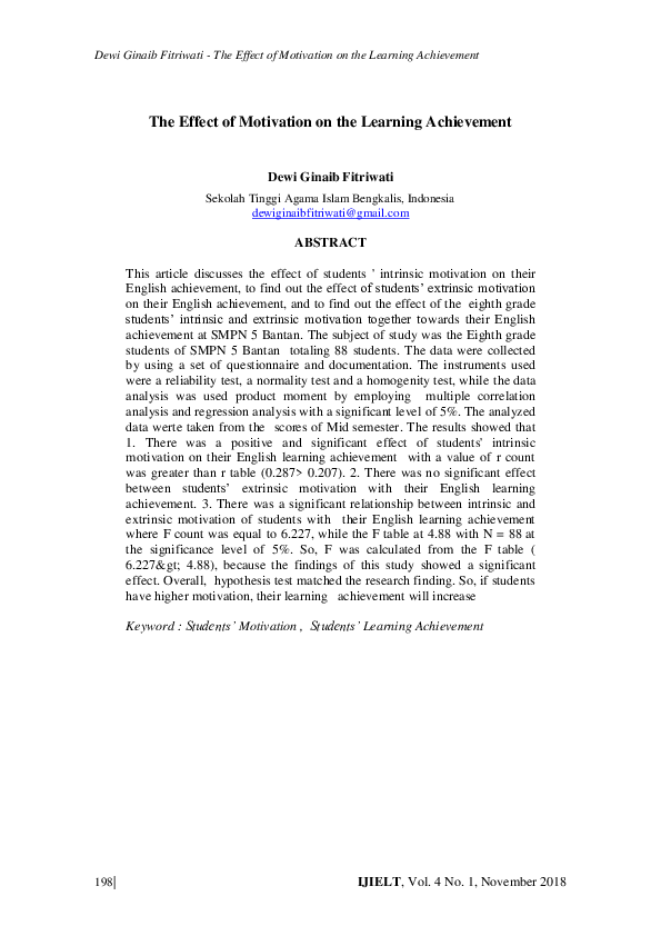 (PDF) The Effect of Motivation on the Learning Achievement