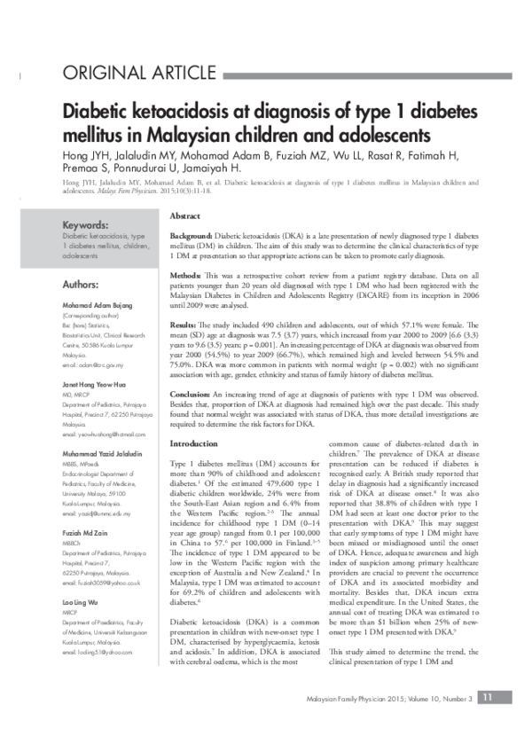(PDF) Diabetic ketoacidosis at diagnosis of type 1 diabetes mellitus in