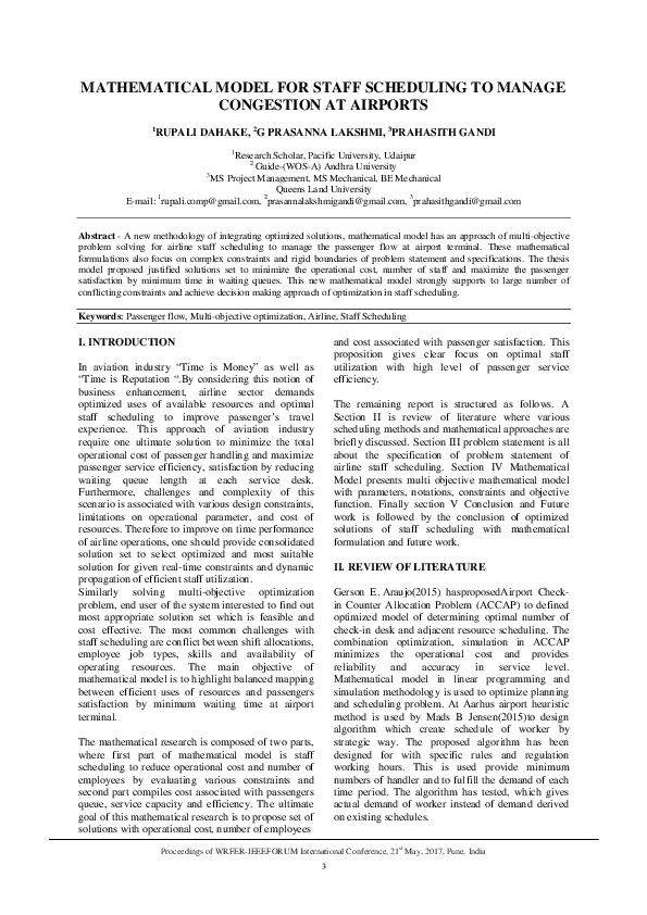 (PDF) Mathematical Model for Staff Scheduling to Manage Congestion at ...