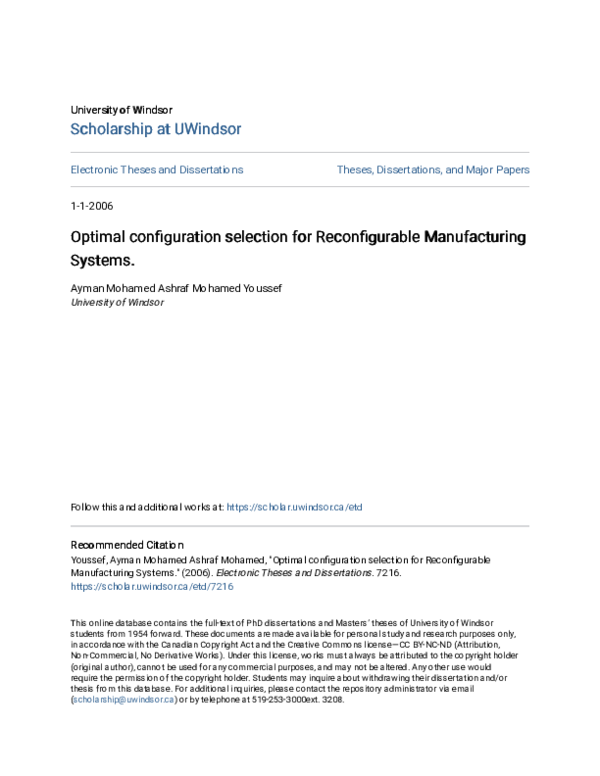 (PDF) Optimal configuration selection for Reconfigurable Manufacturing ...