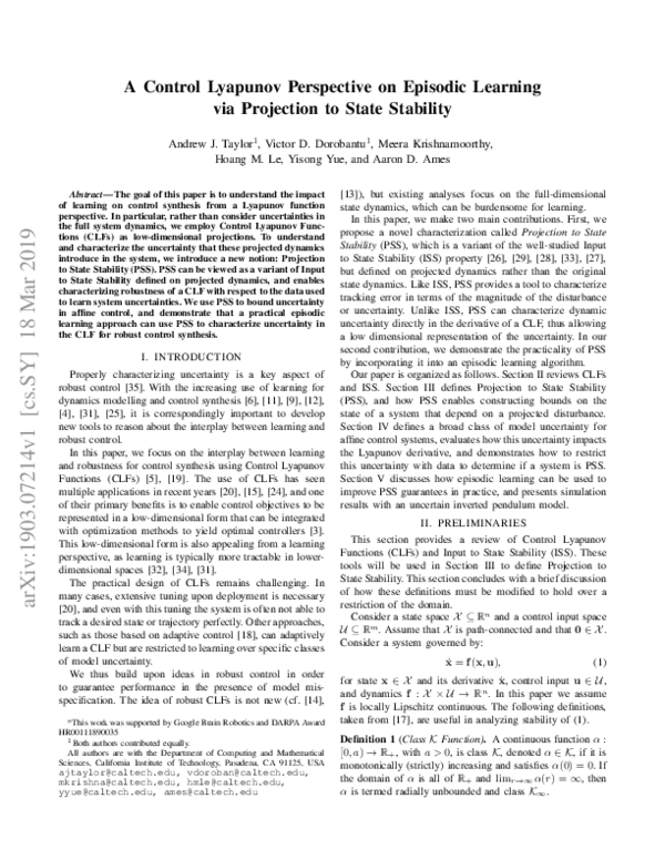 (PDF) A Control Lyapunov Perspective on Episodic Learning via ...