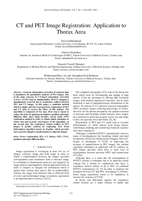 (PDF) CT and PET Image Registration: Application to Thorax Area