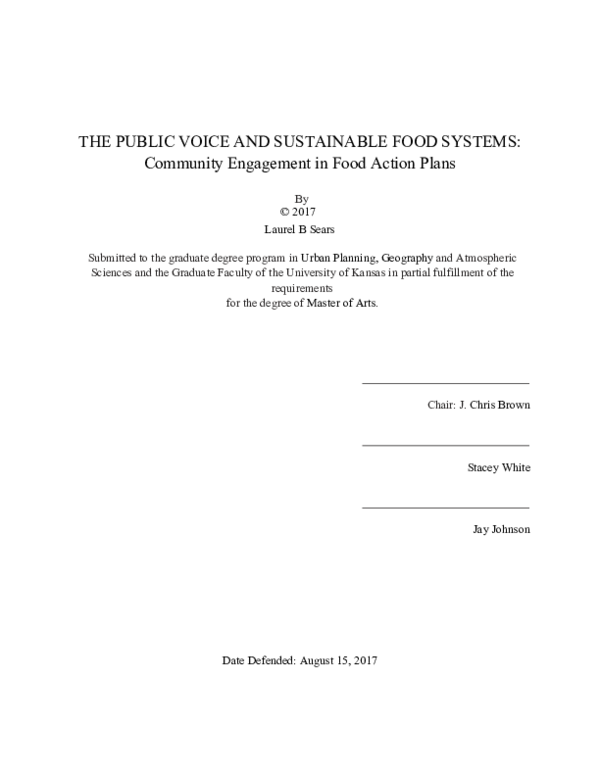 THE PUBLIC VOICE AND SUSTAINABLE FOOD SYSTEMS: Community Engagement in Food Action Plans
