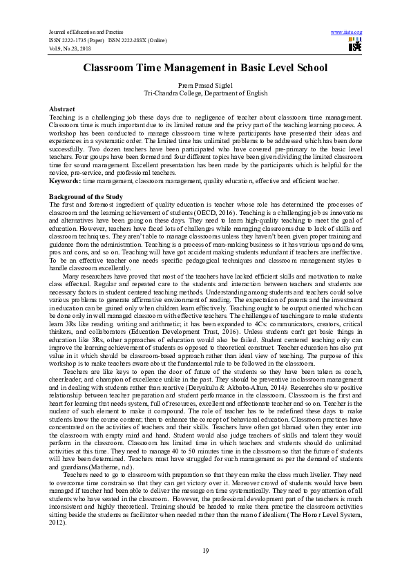 (PDF) Classroom Time Management in Basic Level School prem Sigdel