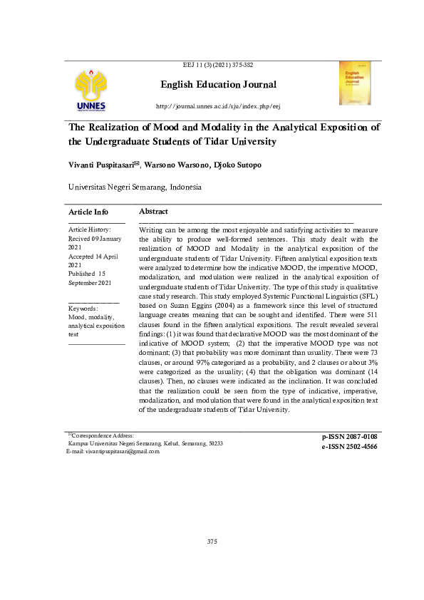 (PDF) The Realization of Mood and Modality in the Analytical Exposition ...