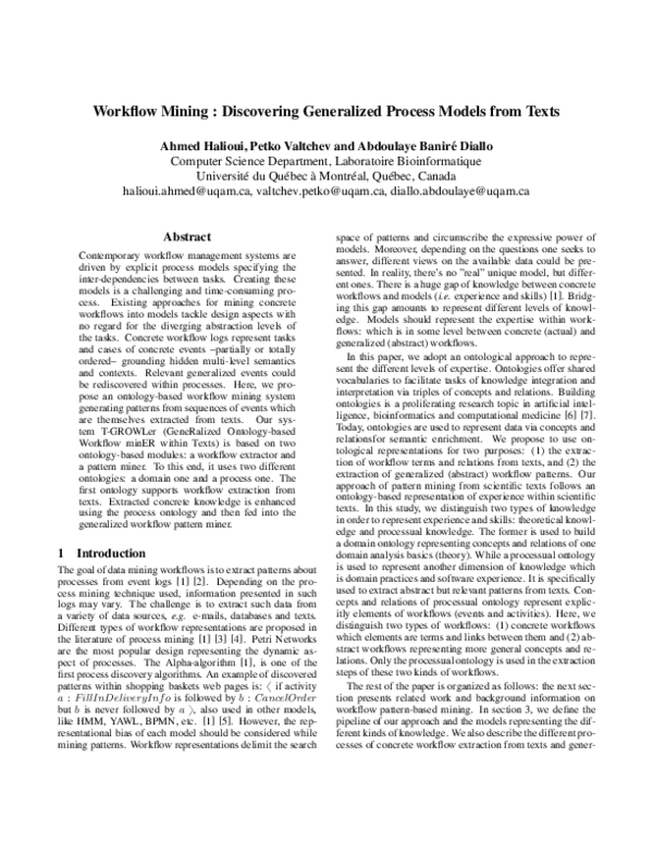 (PDF) Workflow Mining : Discovering Generalized Process Models from Texts