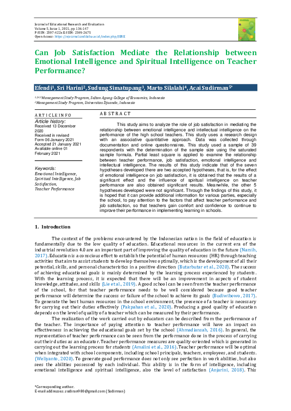 (PDF) Can Job Satisfaction Mediate the Relationship between Emotional ...