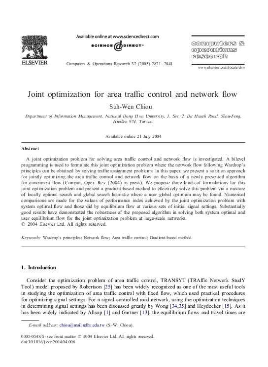 (PDF) Joint optimization for area traffic control and network flow