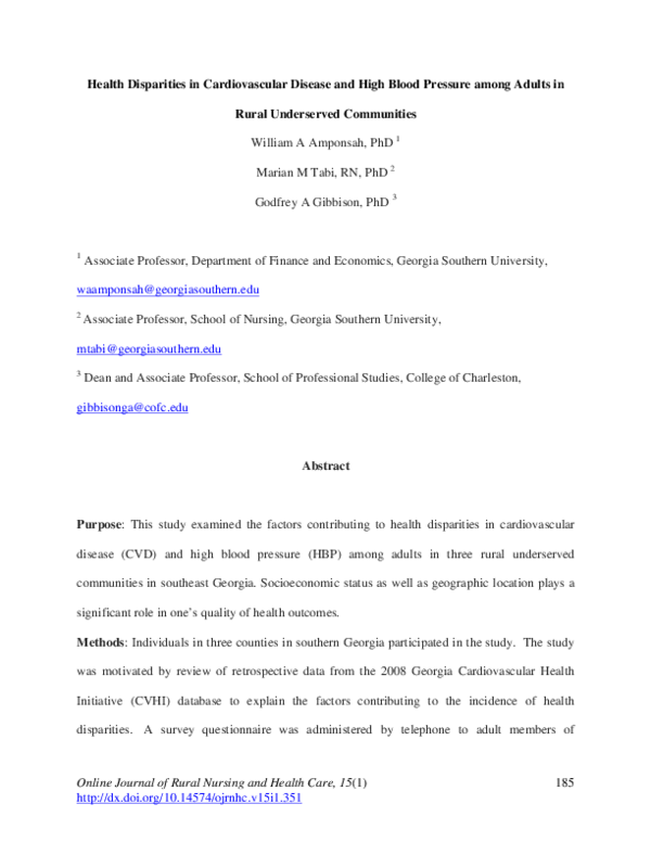 (PDF) Health Disparities in Cardiovascular Disease and High Blood ...