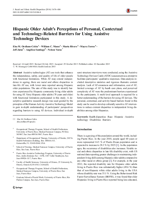 (PDF) Hispanic Older Adult’s Perceptions of Personal, Contextual and ...