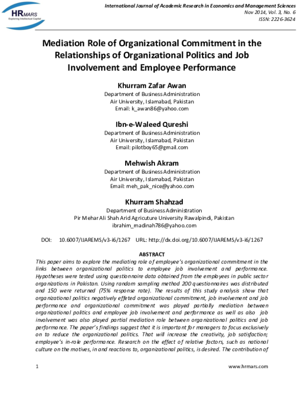 (PDF) Mediation Role of Organizational Commitment in the Relationships ...