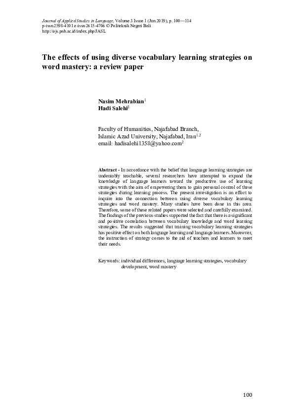 (PDF) The effects of using diverse vocabulary learning strategies on ...