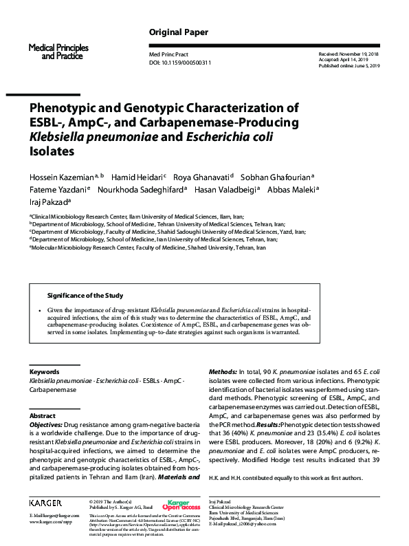 (PDF) Phenotypic and Genotypic Characterization of ESBL-, AmpC-, and ...