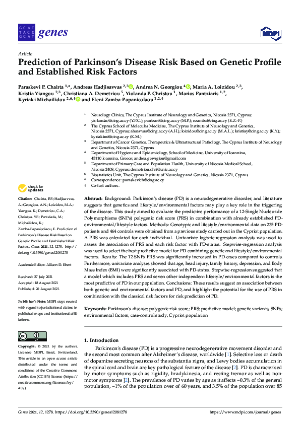 (PDF) Prediction of Parkinson’s Disease Risk Based on Genetic Profile ...
