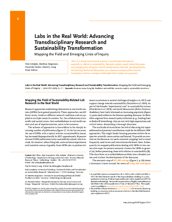 (PDF) Labs in the Real World: Advancing Transdisciplinary Research and ...