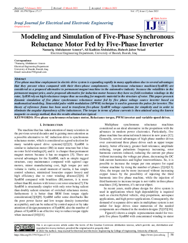 (PDF) Modeling and Simulation of Five-Phase Synchronous Reluctance ...