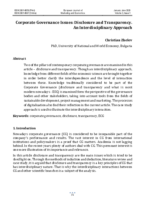 (PDF) Corporate Governance Issues: Disclosure and Transparency. An ...