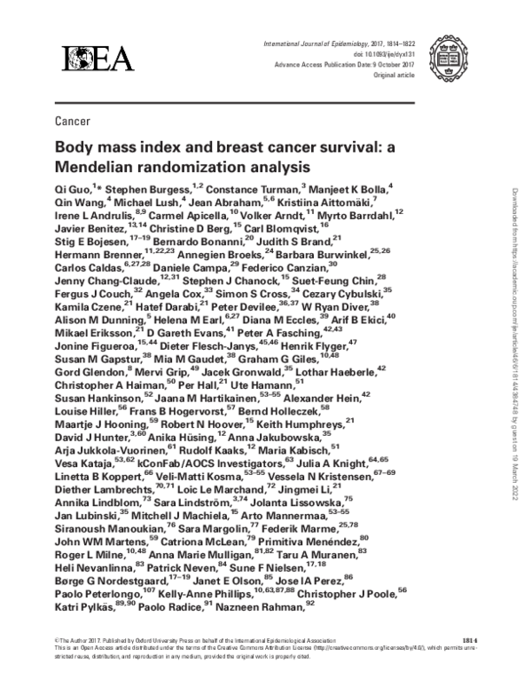 (PDF) Body mass index and breast cancer survival: a Mendelian ...