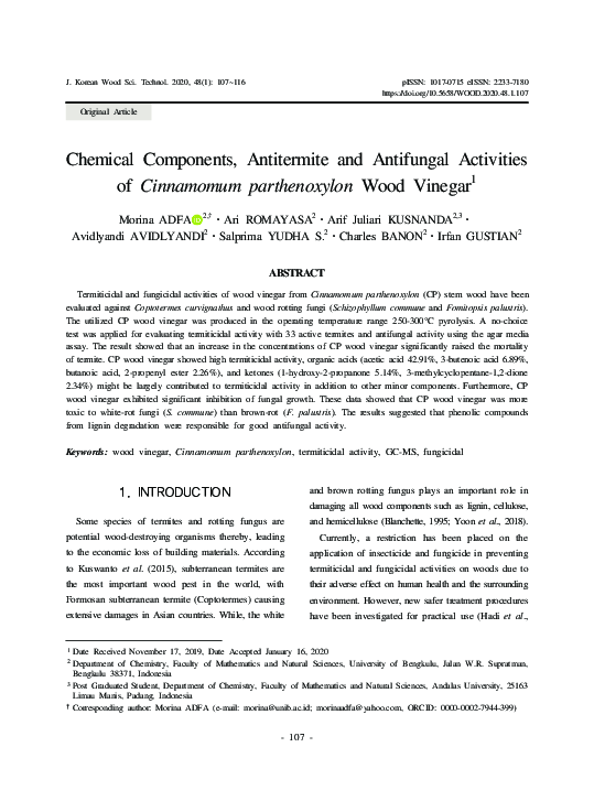 (PDF) Chemical Components, Antitermite and Antifungal Activities of