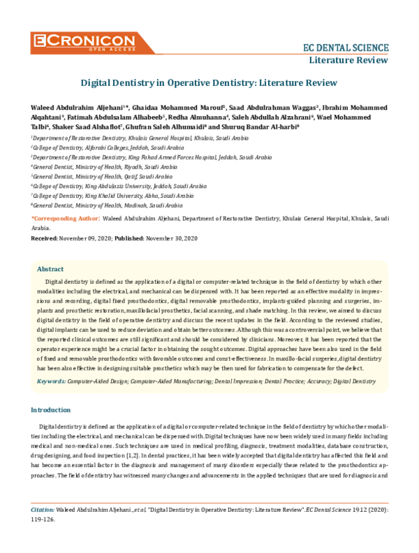 (PDF) EC DENTAL SCIENCE Literature Review Digital Dentistry in