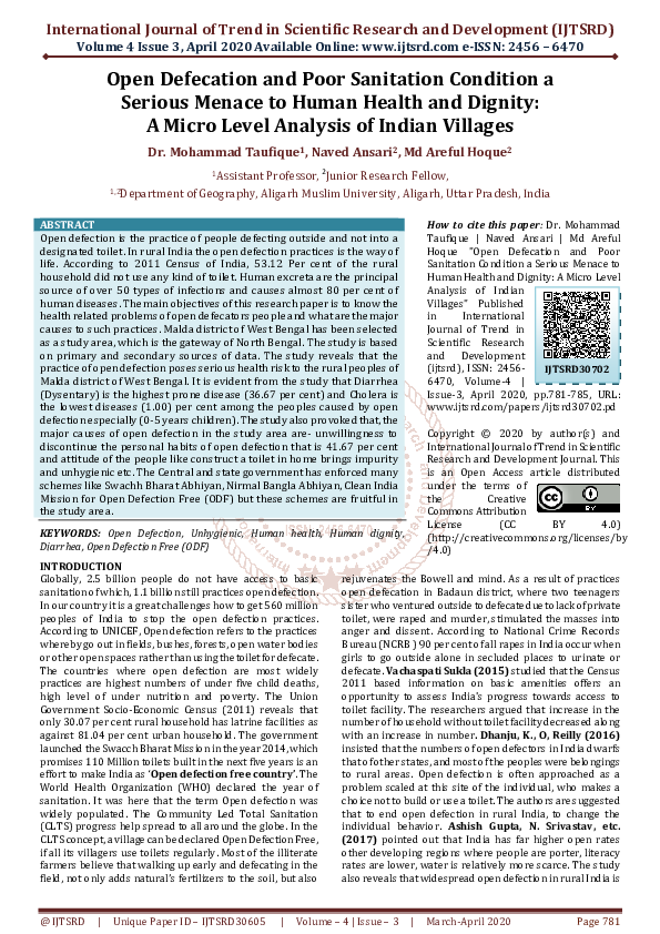 (PDF) Open Defecation and Poor Sanitation Condition a Serious Menace to ...