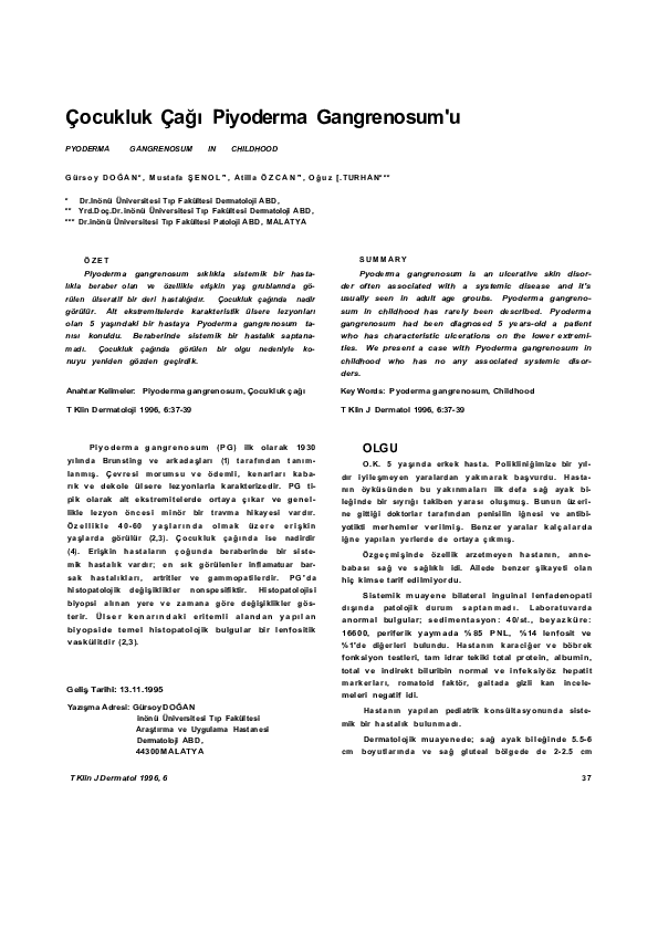 (PDF) Çocukluk Çağı Piyoderma Gangrenosum'u
