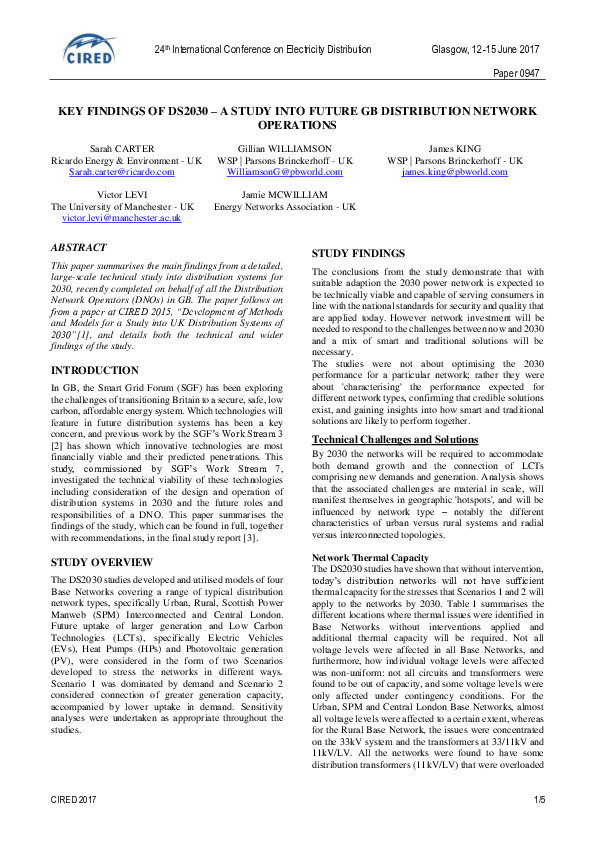 (PDF) Key findings of DS2030 – a study into future GB distribution ...