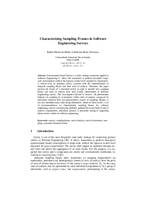 (PDF) Characterizing Sampling Frames in Software Engineering Surveys