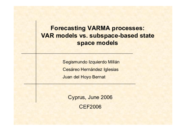 (PDF) Forecasting VARMA processes: VAR models vs. subspace-based state ...