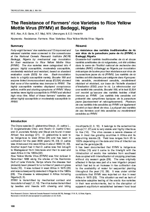 (PDF) The Resistance of Farmers' rice Varieties to Rice Yellow Mottle ...
