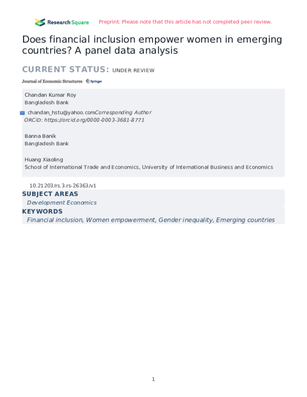 (PDF) Does financial inclusion empower women in emerging countries? A ...