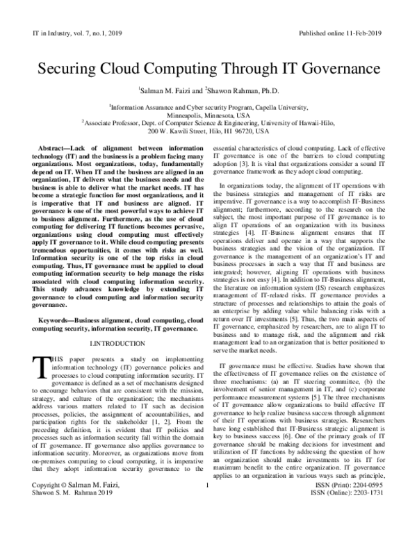 (PDF) Securing Cloud Computing Through IT Governance
