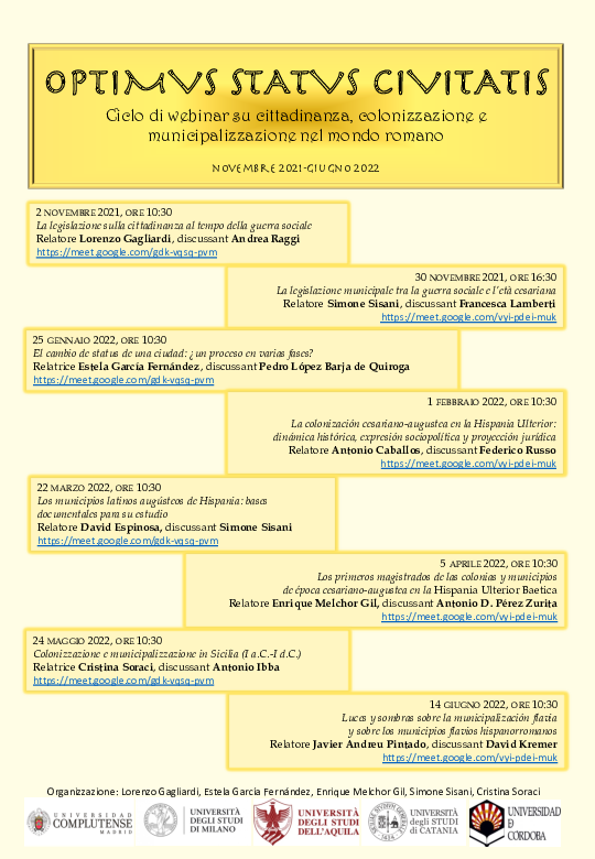 (PDF) (2021-2022) Optimus status civitatis. Ciclo di webinar su ...