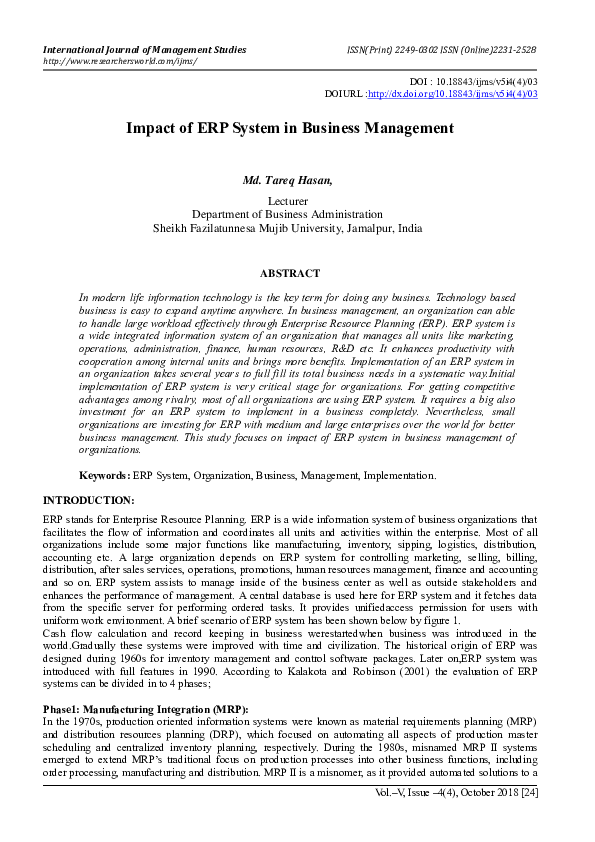 (PDF) Impact of ERP System in Business Management