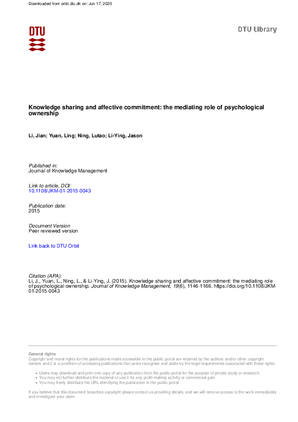 (PDF) Knowledge sharing and affective commitment: the mediating role of ...