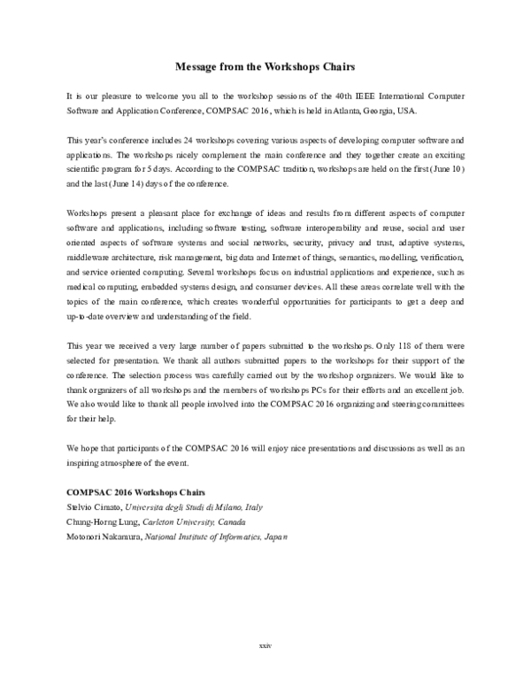 (PDF) Message from the workshops chairs