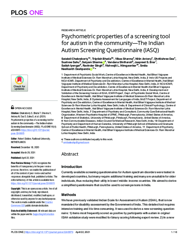 (PDF) Psychometric properties of a screening tool for autism in the ...