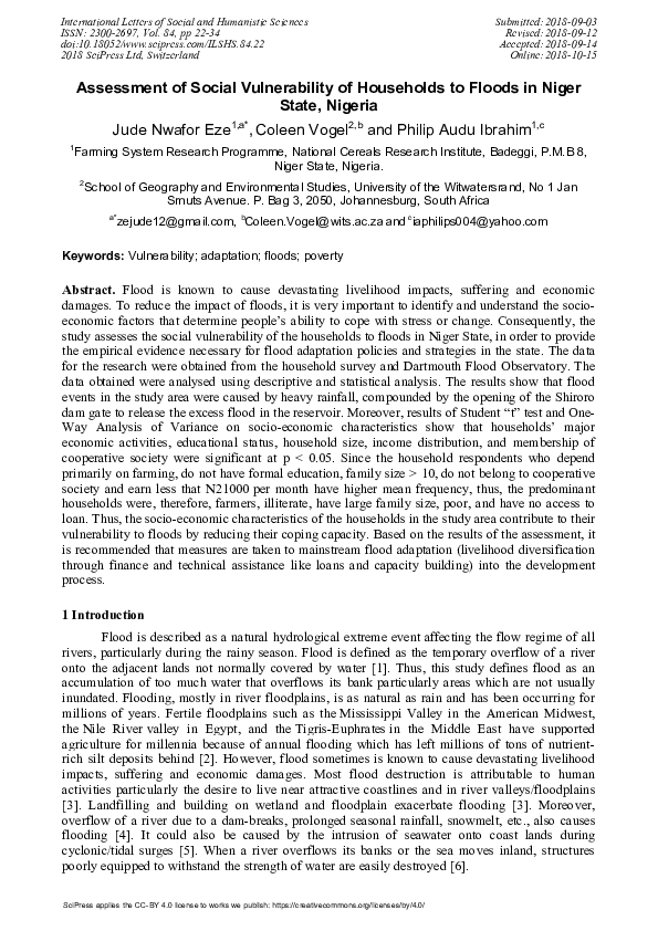 (PDF) Assessment of Social Vulnerability of Households to Floods in ...