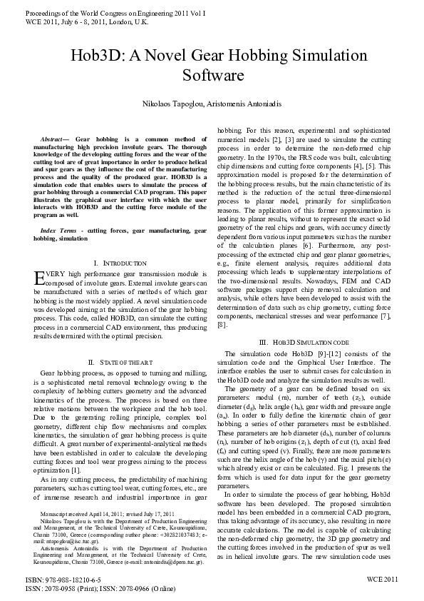 (PDF) Hob3D: A Novel Gear Hobbing Simulation Software