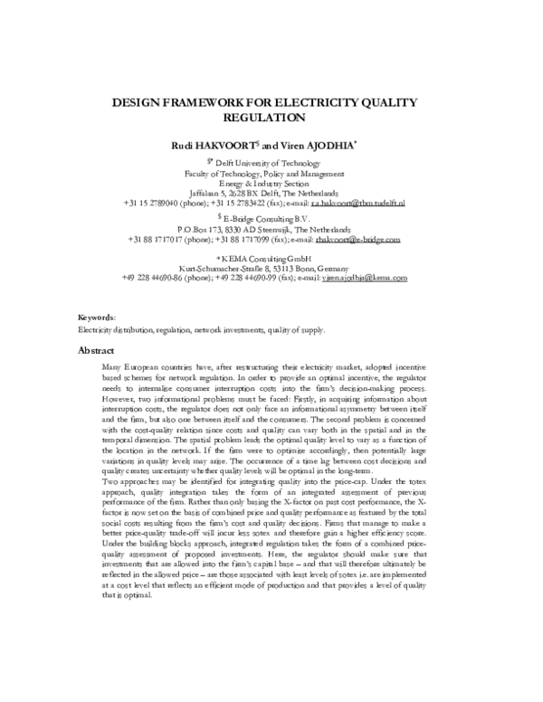 (PDF) Design Framework for Electricity Quality Regulation