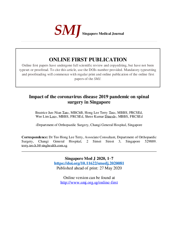 (PDF) Impact of the coronavirus disease 2019 pandemic on spinal surgery ...