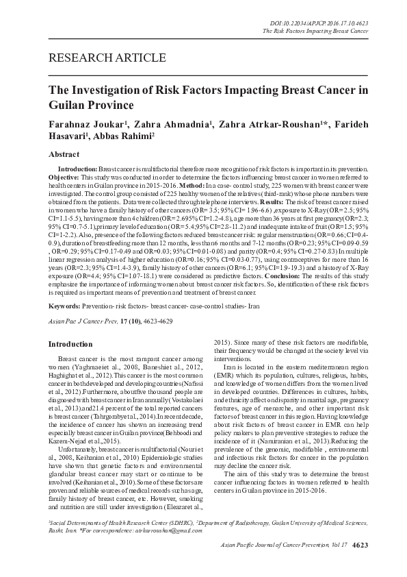 (PDF) The Investigation of Risk Factors Impacting Breast Cancer in ...