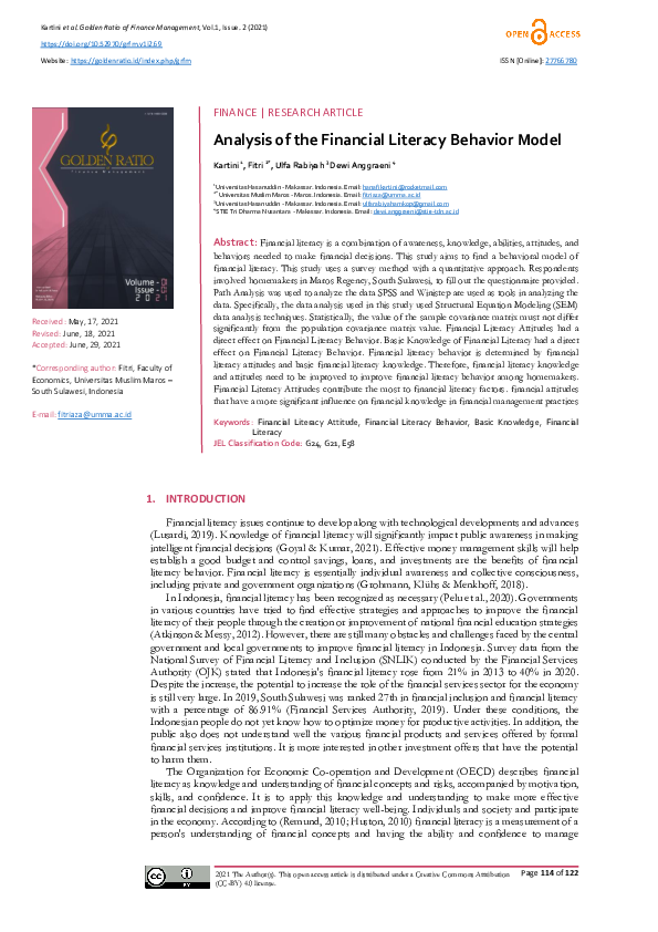(PDF) Analysis of the Financial Literacy Behavior Model