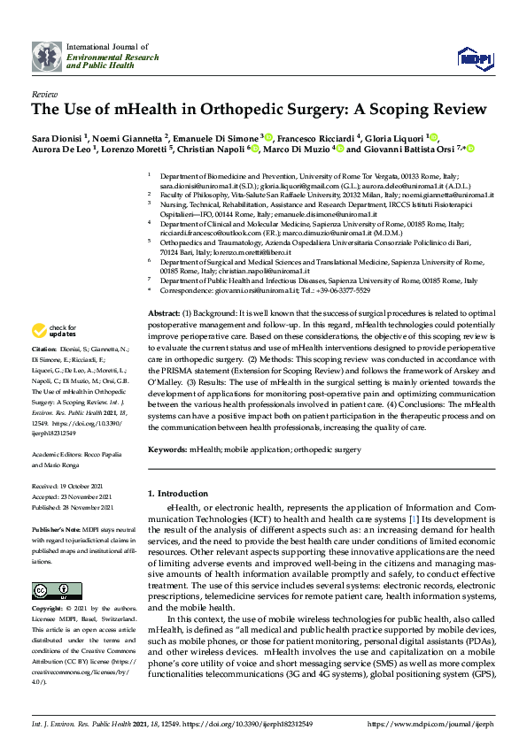 (PDF) The Use of mHealth in Orthopedic Surgery: A Scoping Review