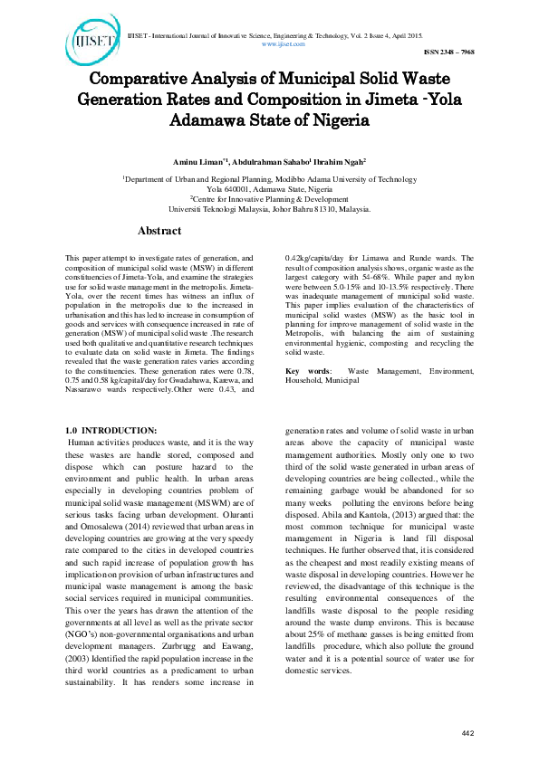 (PDF) Comparative Analysis of Municipal Solid Waste Generation Rates ...