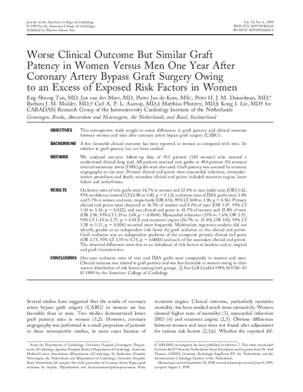 (PDF) factors in women after coronary artery bypass graft surgery owing ...