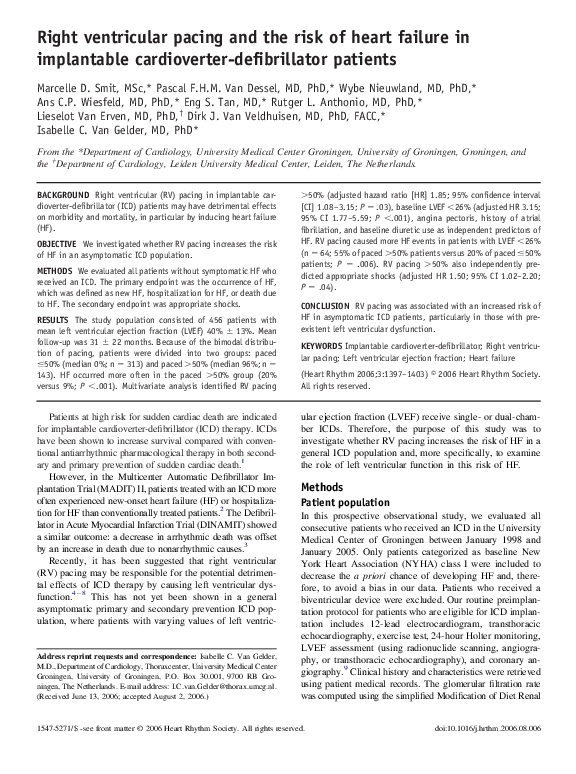 (PDF) Right ventricular pacing and the risk of heart failure in ...